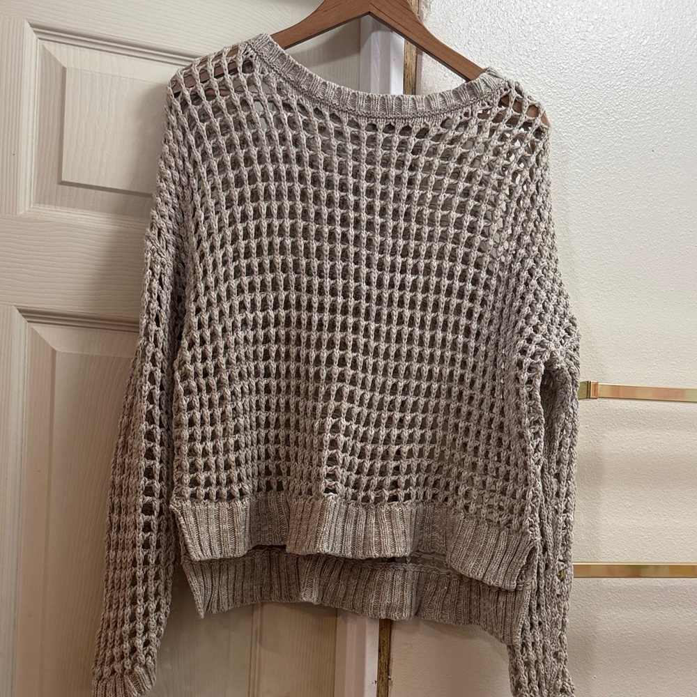 Express Open-Weave Crewneck Sweater in Taupe